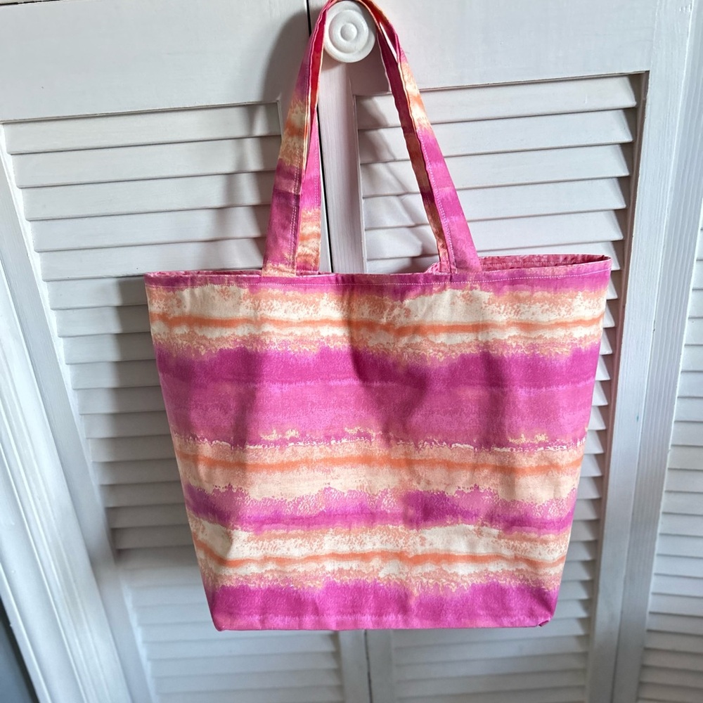 Hand Crafted Pink Tie Dye Tote Bag Fabric All Purpose Market Carrying Purse - Picture 7 of 8